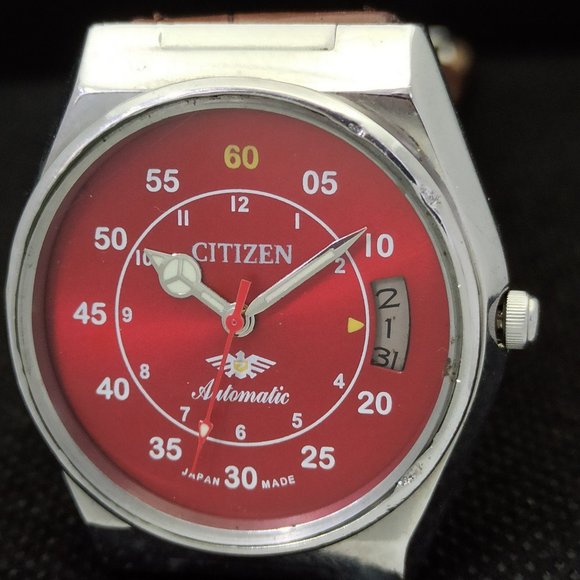 Vintage 1979 Citizen Automatic Mens Silver Watch W/daydate & leather Strap - Picture 3 of 8